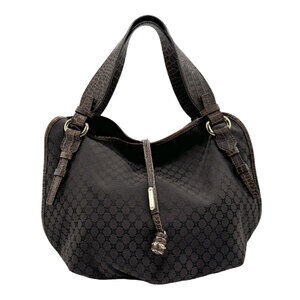 Celine handbag Macadam canvas embossed leather Dark Brown Black gold